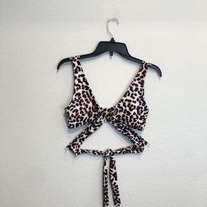 Black and brown Leopard print wrap around gold ring bikini top
